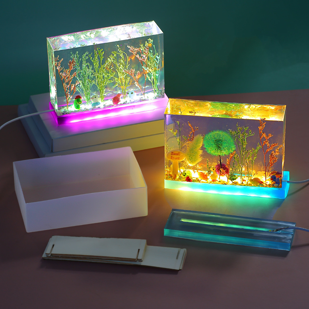 3D Printing Epoxy Resin - แห้งดอกไม้ Cube เครื่องประดับโคมไฟสแควร์ผู้ถือ Cuboid ซิลิโคนขัด DIY