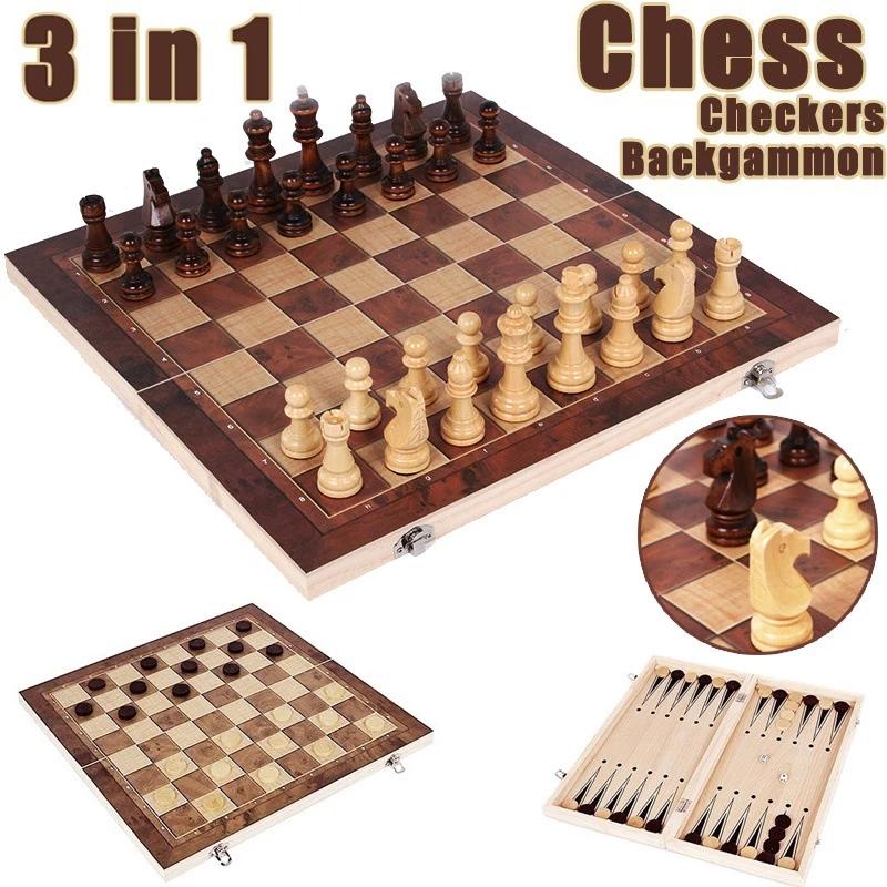 3D Printing Chess - กระดานหมากรุก 3 ใน 1, กระดานเกมหมากรุกแบบพกพาไม้พับ, กระดานหมากรุกไม้สําหรับผู้ใหญ่