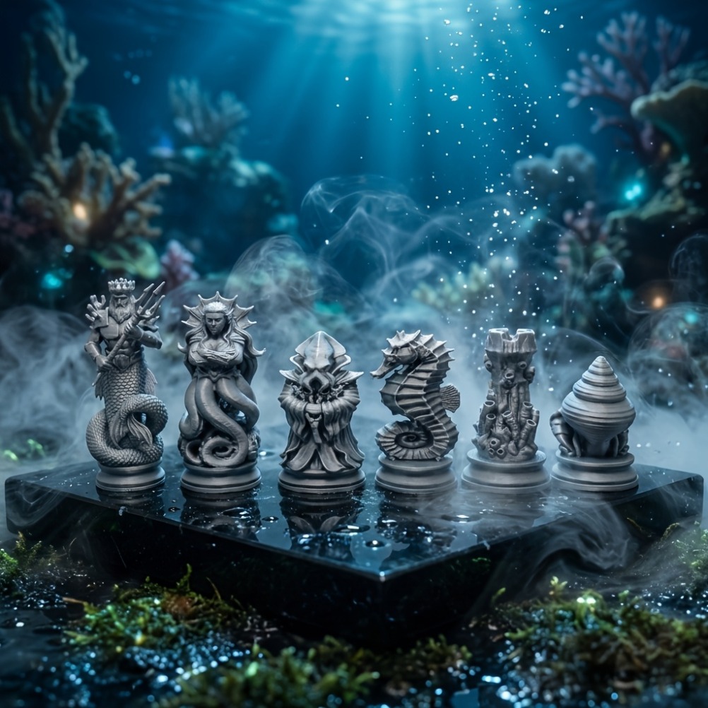 3D Printing Chess - ชุดหมากรุกธีมมหาสมุทร 16 ชิ้น รูปปั้นนักบวช 3 มิติ