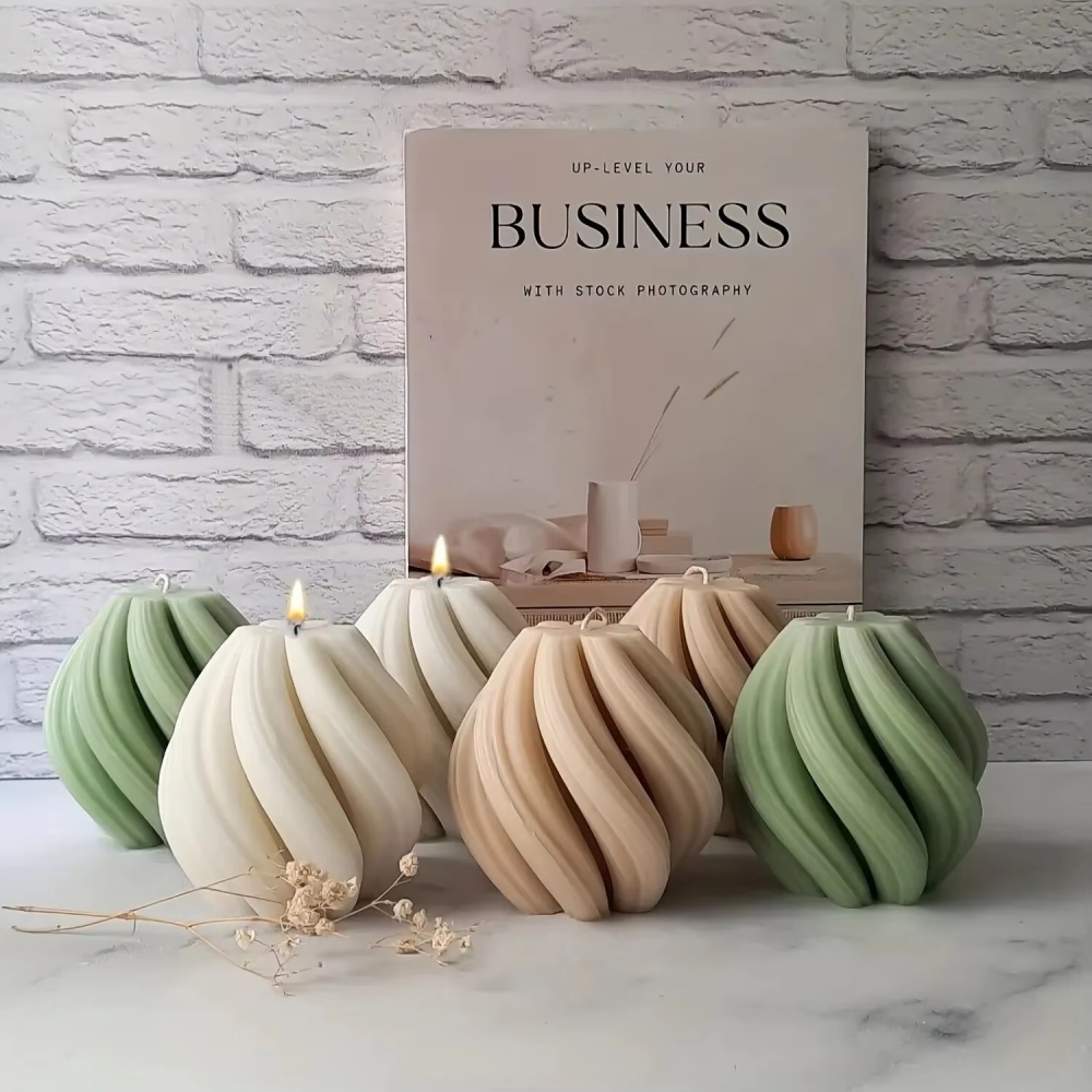3D Printing Concrete - แม่พิมพ์ซิลิโคนเทียนทรงเสาแบบหมุนได้ 3 มิติ ลายคลื่นเรขาคณิต สำหรับงานศิลปะ DIY