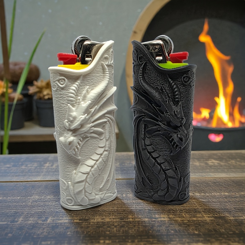 3D Printing Dragon - เคสใส่ไฟแช็กแบบนูนลายมังกรสไตล์โกธิค พิมพ์ลาย 3 มิติ ปลอกไฟแช็กลายมังกร ของตกแต่งไฟแช็ก