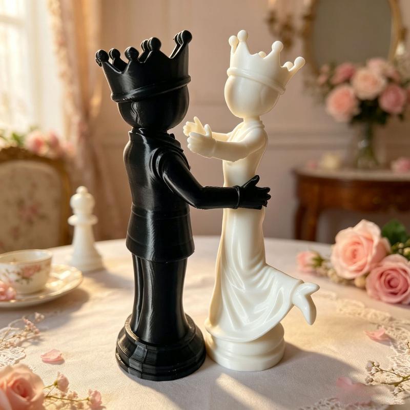 3D Printing Chess - รูปปั้นหมากรุกสไตล์นอร์ดิก พิมพ์ 3 มิติ รูปปั้นคู่รักกษราชีแบบนามธรรม งานศิลปะตกแต่งสำหรับทางเข้าบ้านสมัยใหม่