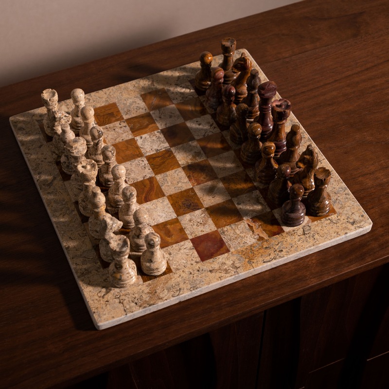 3D Printing Chess - ชุดหมากรุกหินแกะสลักธรรมชาติ สไตล์วินเทจยุคกลาง งานแฮนด์เมด