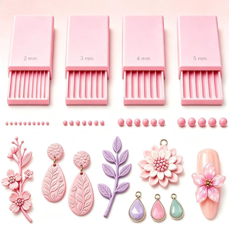 3D Printing Design Maker - ชุดอุปกรณ์ลูกกลิ้งลูกปัดสำหรับทำเล็บ 3D 4 ชิ้น ขนาด 2-5