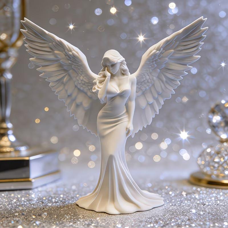 3D Printing Mockup - รูปปั้นนางฟ้าสวดมนต์ 3D พิมพ์ใหม่ รูปปั้นนางฟ้าผู้พิทักษ์ สีขาวทอง งานประติมากรรมทางศาสนาสำหรับตกแต่งแท่นบูชาวันอาทิตย์ที่บ้าน