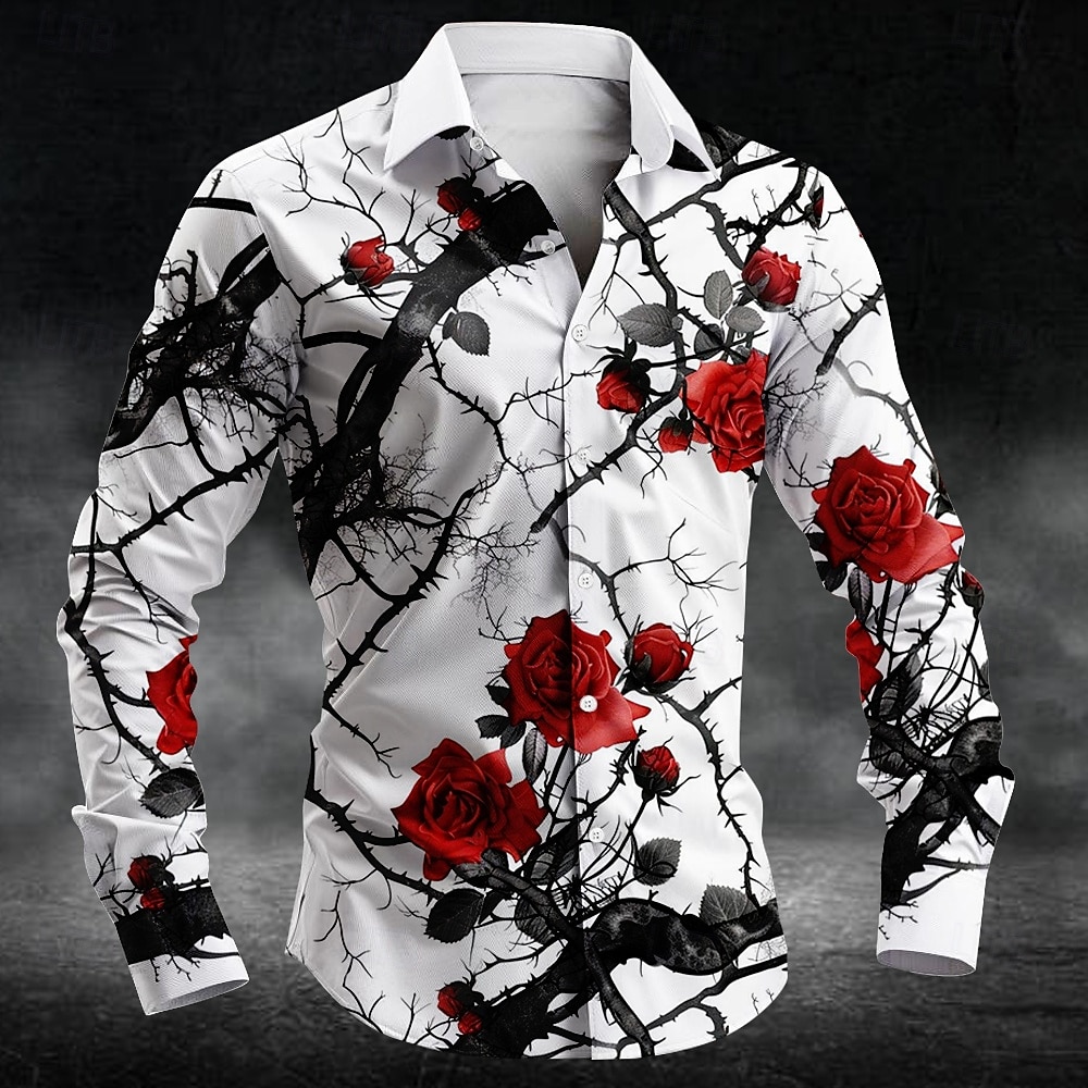 3D Printing Kpop - เสื้อเชิ้ตลายดอกพลัมแฟชั่น พิมพ์ลาย 3 มิติ แขนยาวสำหรับผู้ชาย เสื้อเชิ้ตศิลปะ