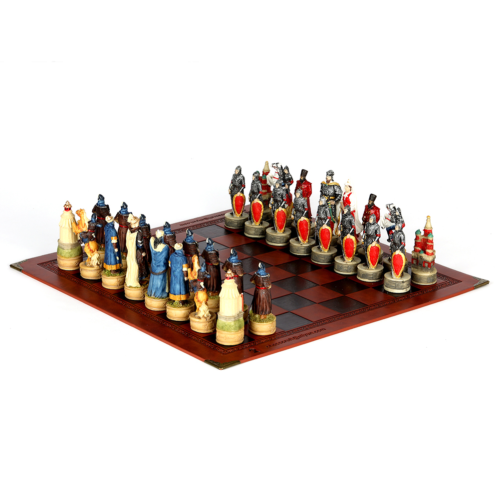 3D Printing Chess - สงคราม-ชุดหมากรุกชุด Genghis Khan Vs.รัสเซีย-32 3D ตัวเลข,แกะสลักและทาสีหมากรุกชิ้น,นูน
